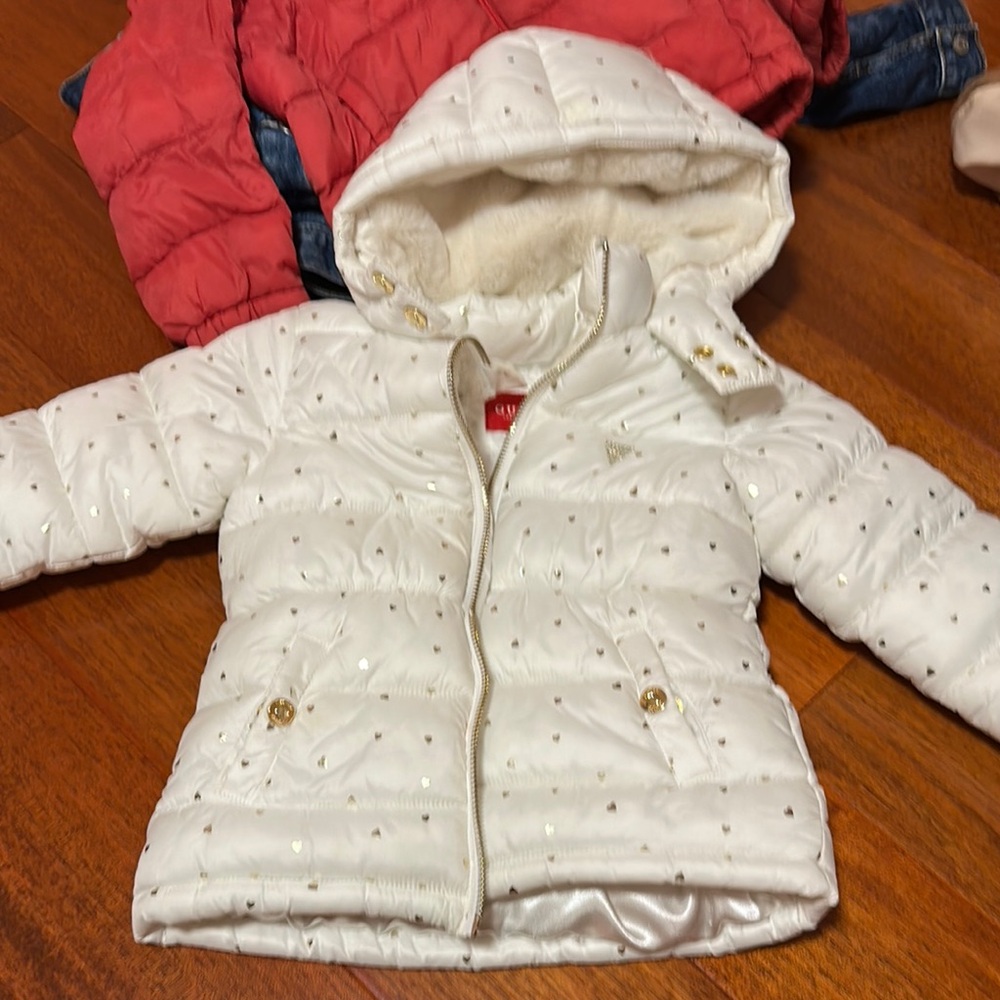 White Quilted Hooded Jacket with Gold Accents